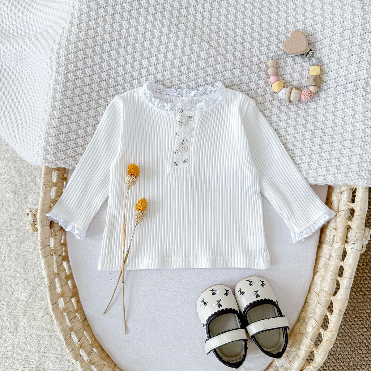 Floral Laced Ribbed Knit Shirt