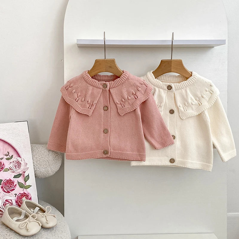 Thick Ruffled Collar Knit Cardigan