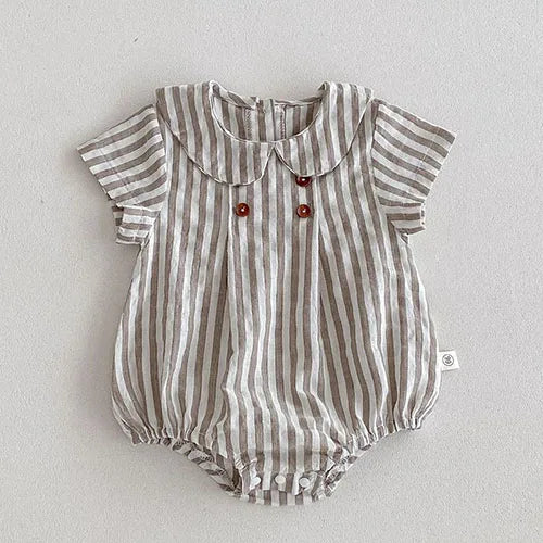 Striped Button Collar Romper