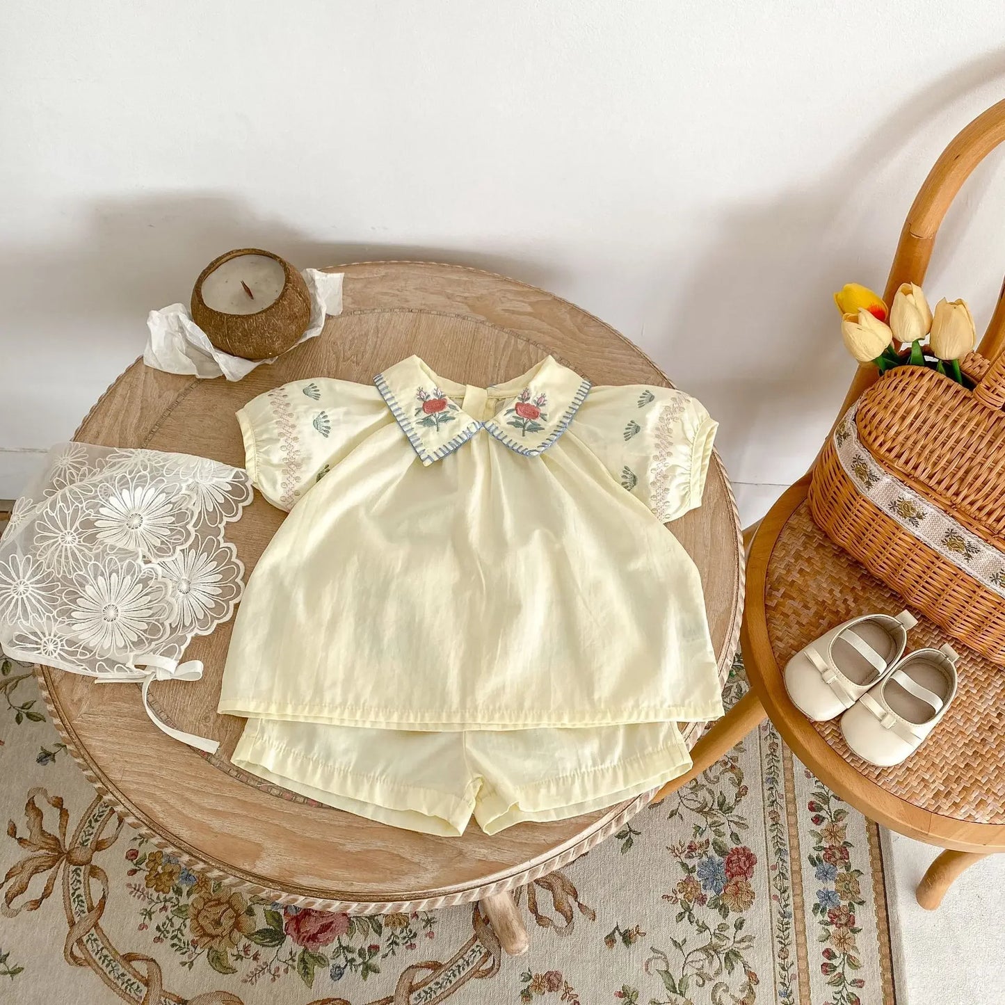 Ivory Floral Embroidery Collar Set