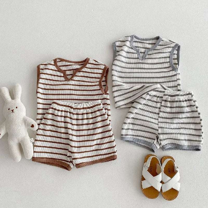 Ribbed Striped Vest Set