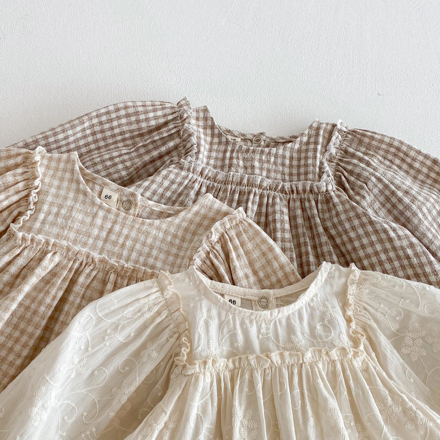 Cotton Plaid Lace Blouse Set