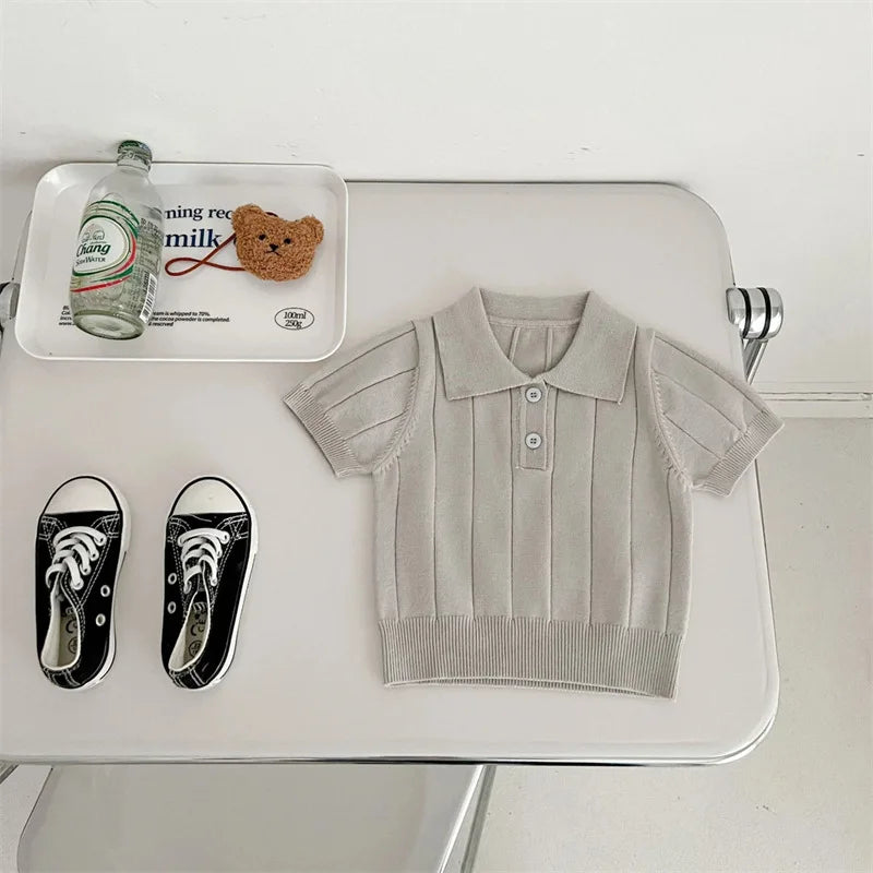 Knitted Collar Button Down T-shirt