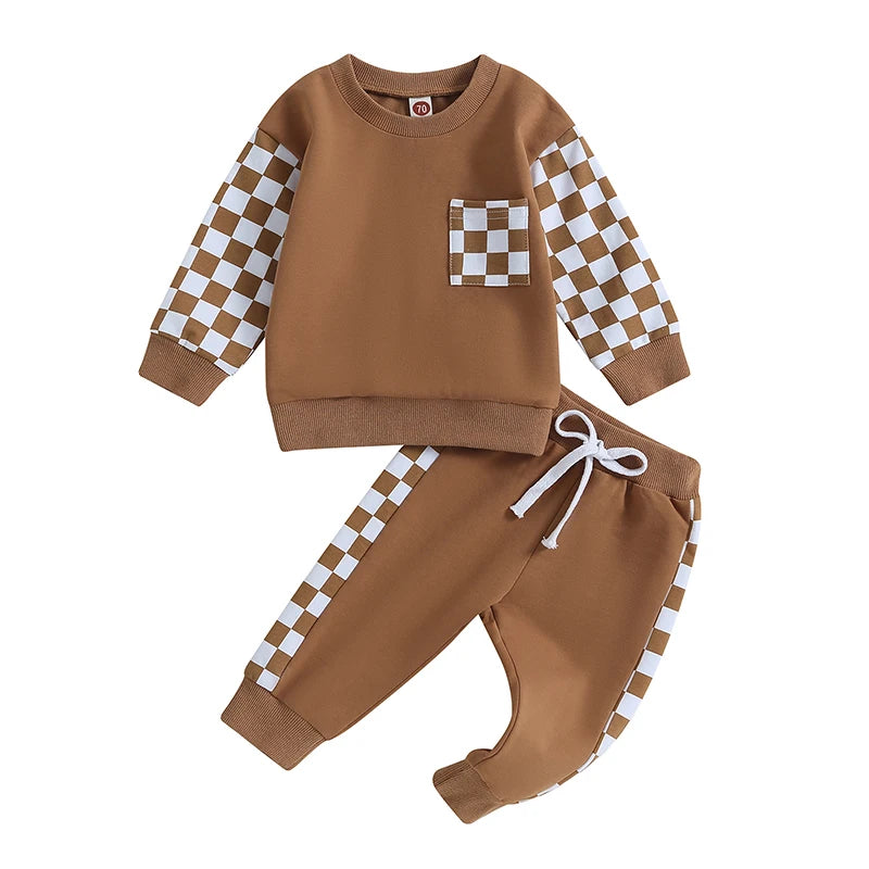 Checker Print Drawstring Sweatsuit Set