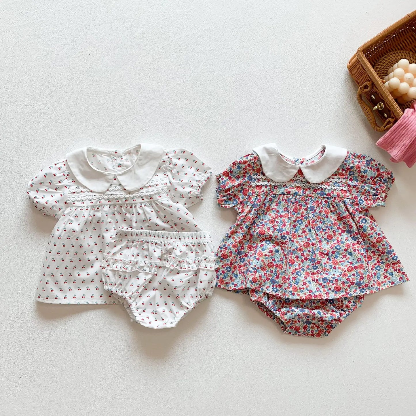 Floral Cherry Print Puff Sleeve Set