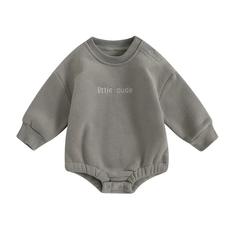 Little Dude Embroidery Sweater Romper