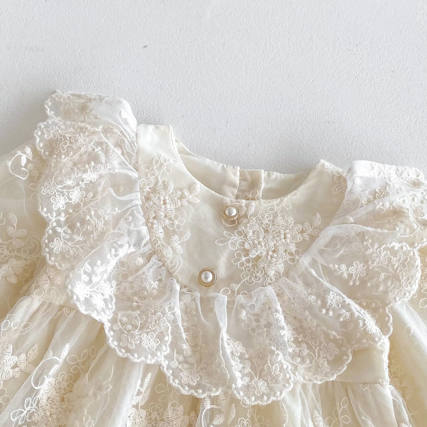 Vintage Lace Floral Embroidery Ruffled Collar Romper Dress