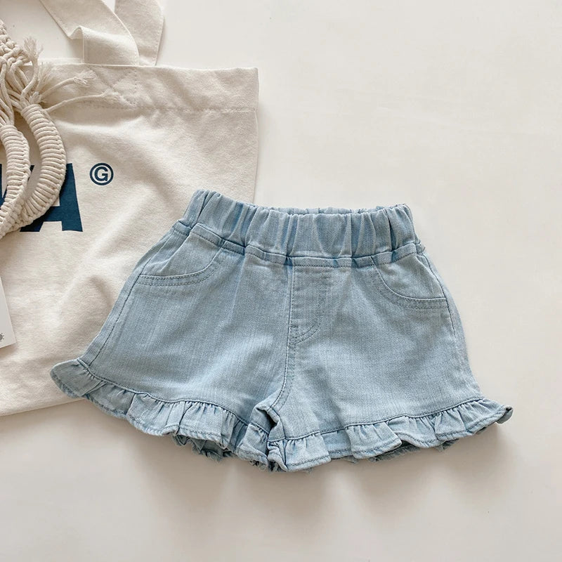Elastic Waist Ruffle Cotton Shorts