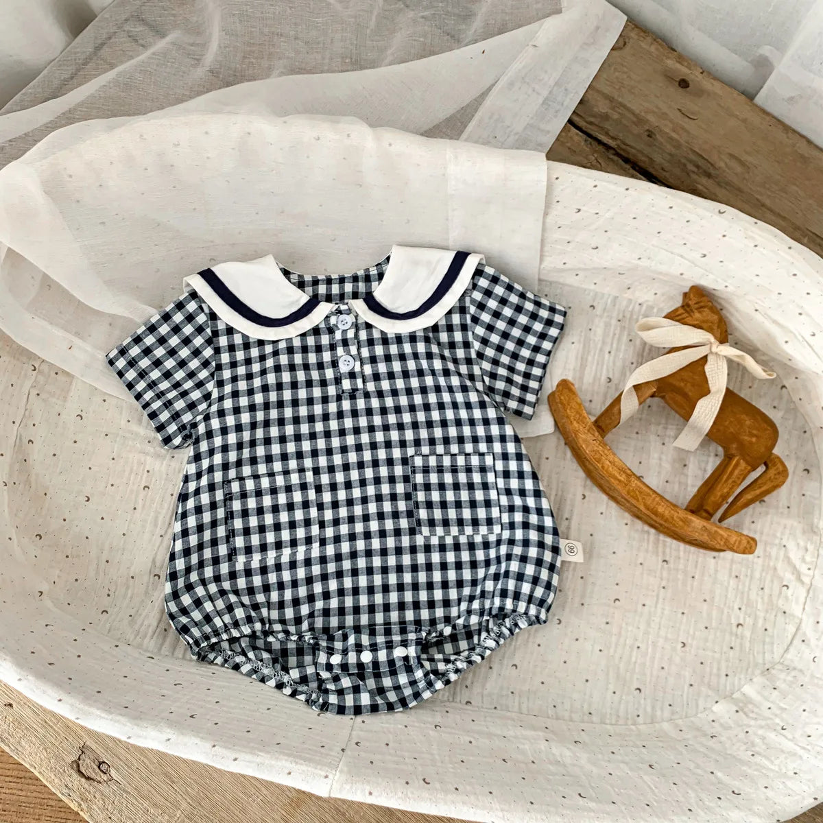 Plaid Bear Cotton Romper