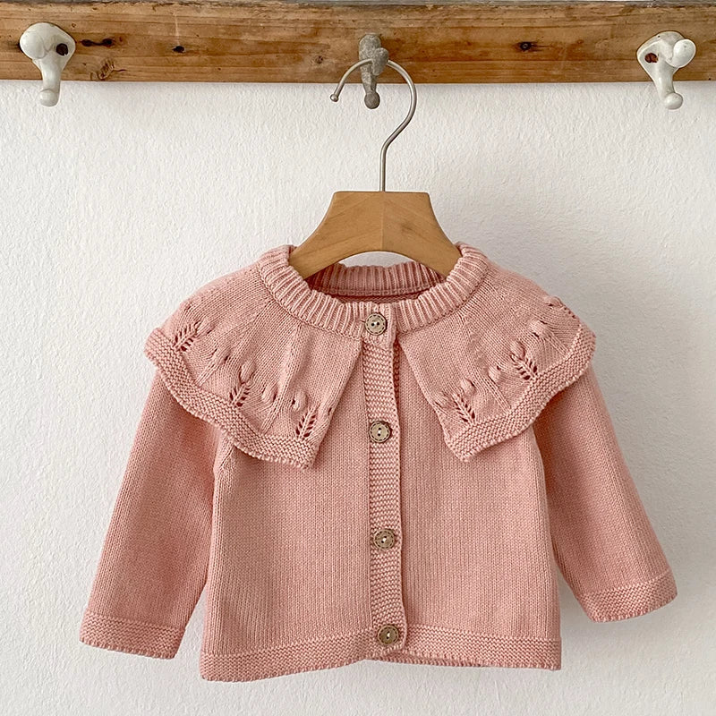 Thick Ruffled Collar Knit Cardigan