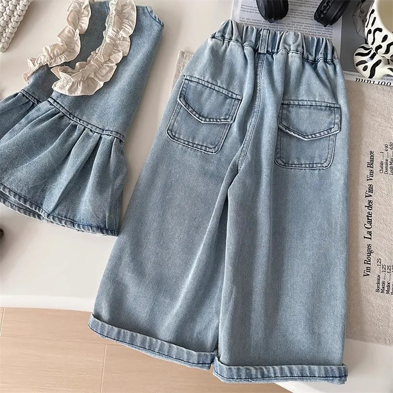 Girls Cowboy Vest Wide Leg Pants Set