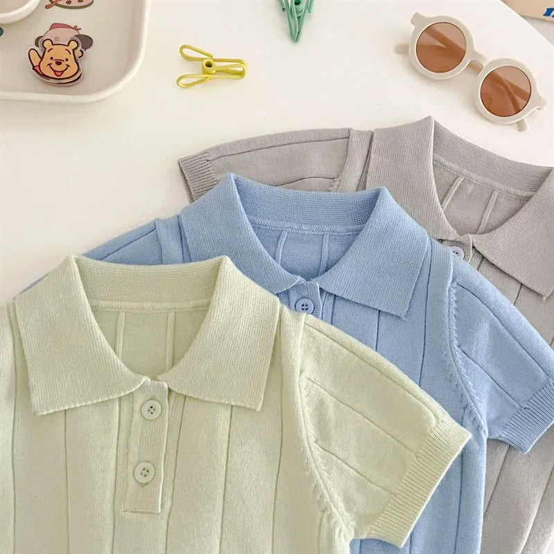Knitted Collar Button Down T-shirt