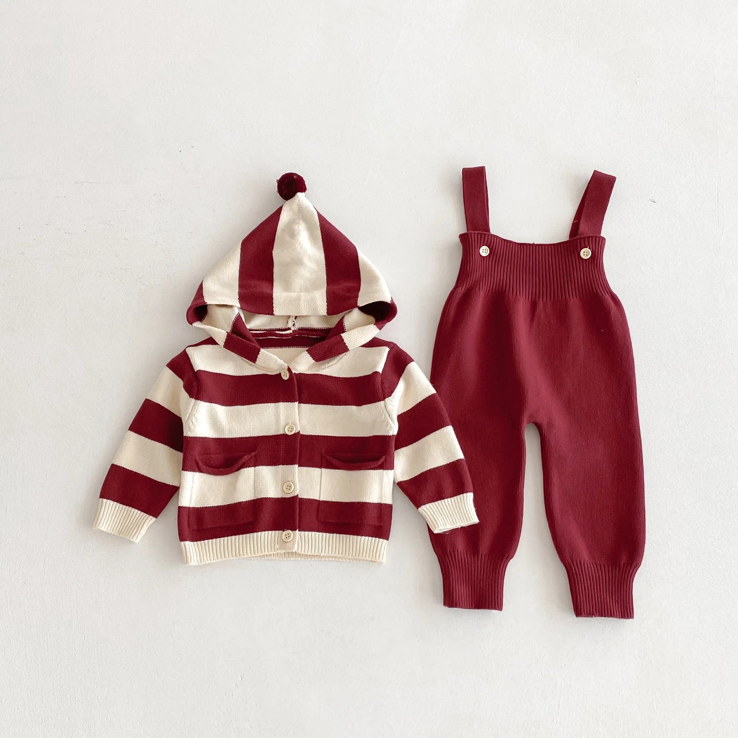 Knit Striped Overalls Set