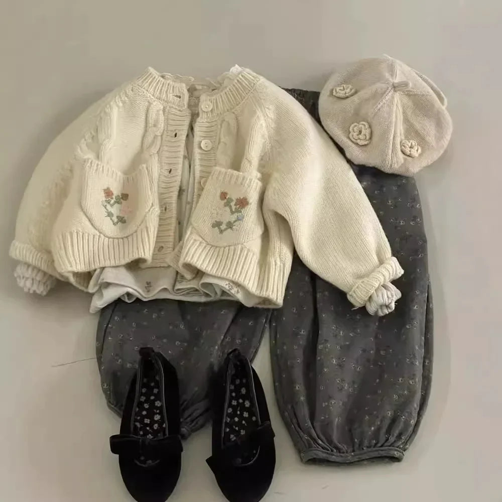 Girls Knitted Small Floral Cardigan