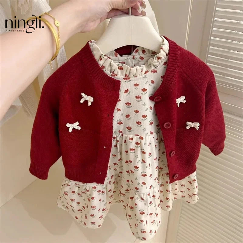 Girls Red Cardigan and Dress