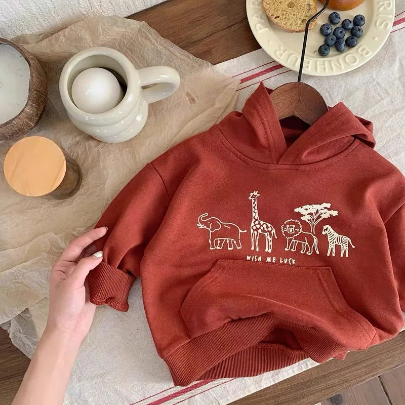 Cartoon Animal Print Hooded Sweatshirt