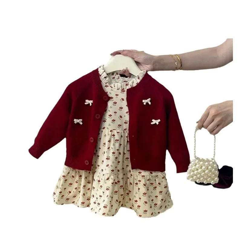 Girls Red Cardigan and Dress