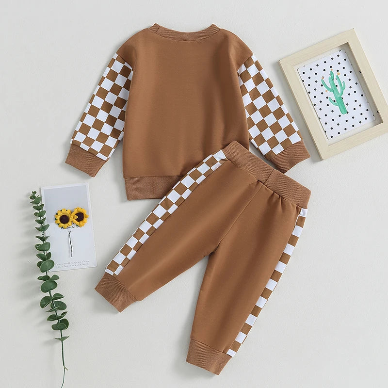 Checker Print Drawstring Sweatsuit Set