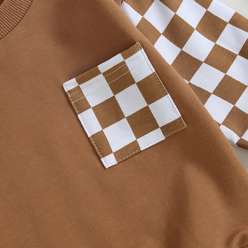 Checker Print Drawstring Sweatsuit Set