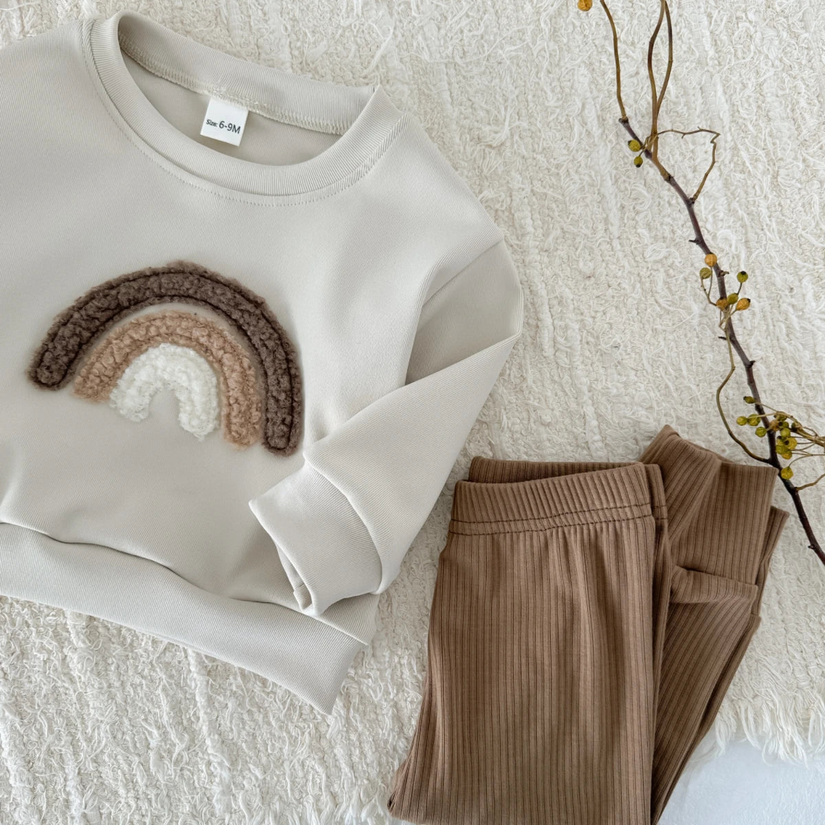 Brown Rainbow Ribbed Knit Set