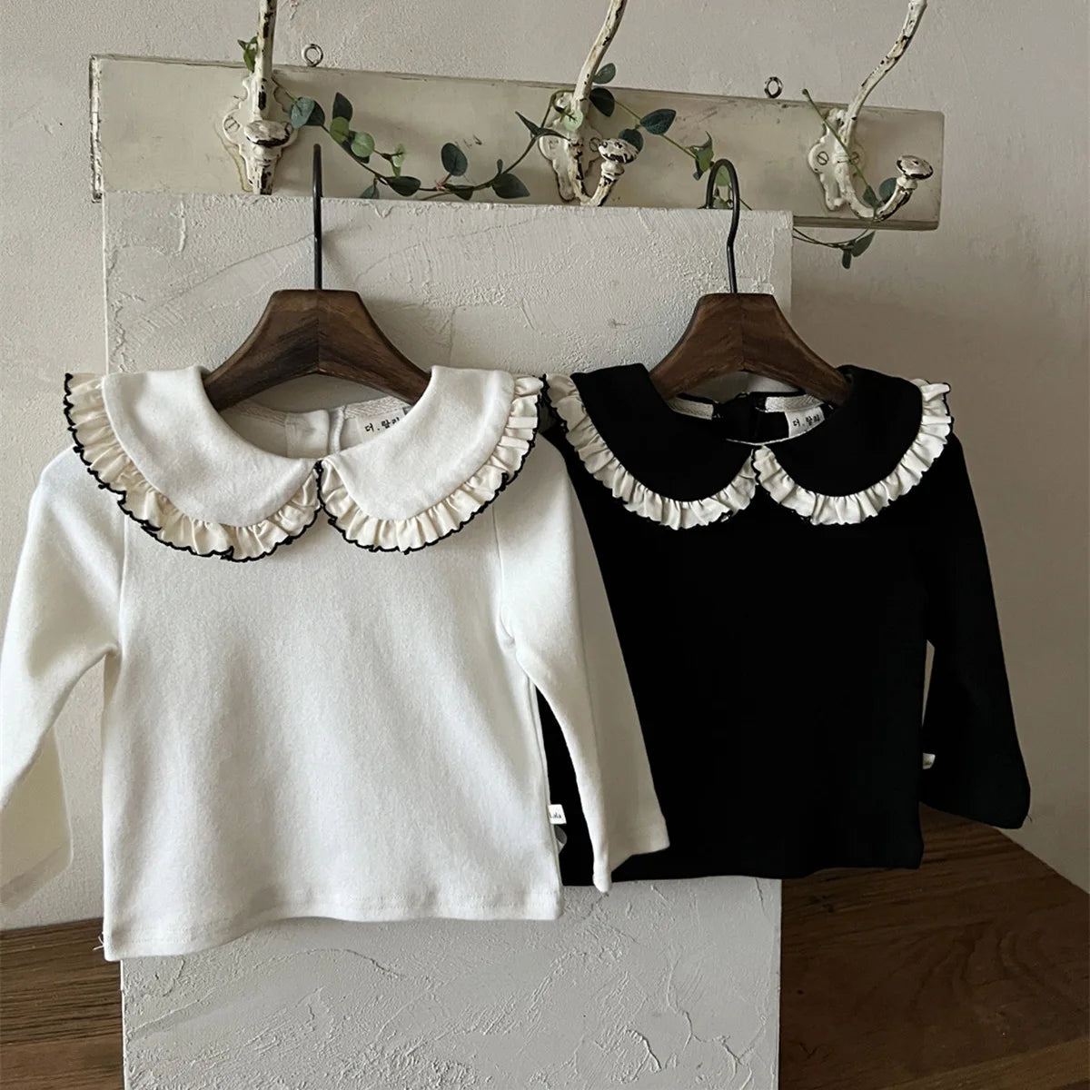 Black Peter Pan Ruffled Collar Shirt