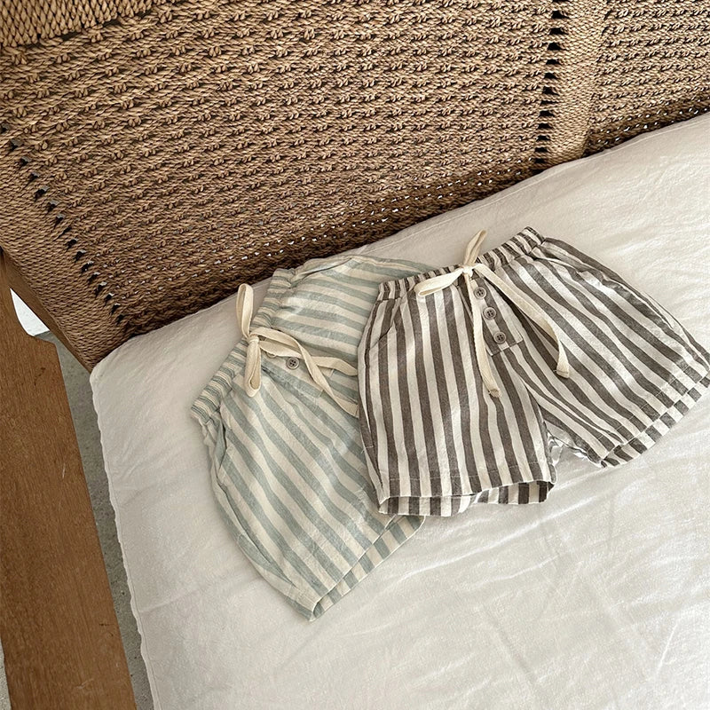 Vintage Linen Cotton Striped Shorts