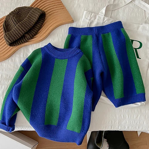 Boys Plaid and Striped Knit Set