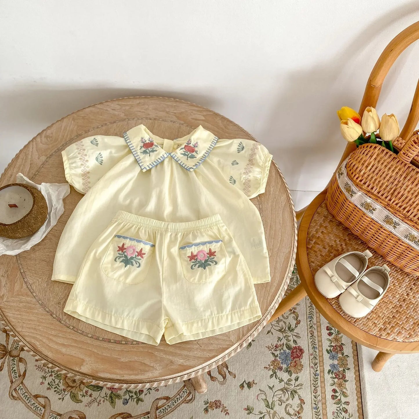 Ivory Floral Embroidery Collar Set