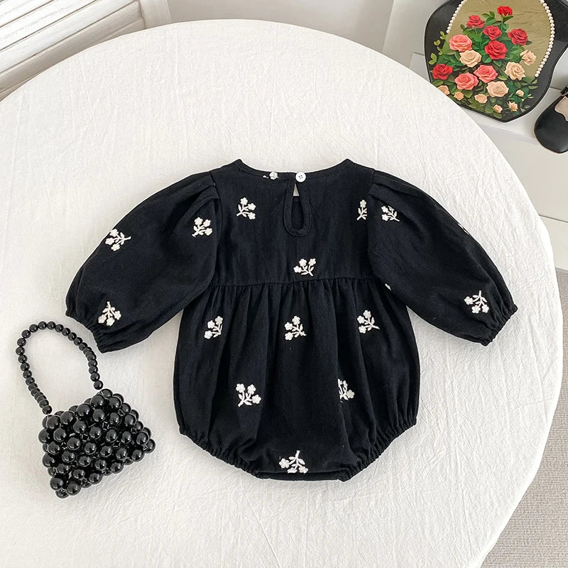 Floral Leaf Embroidery Romper