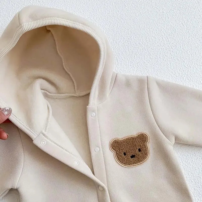 Cartoon Bear Cotton Hooded Jumpsuit