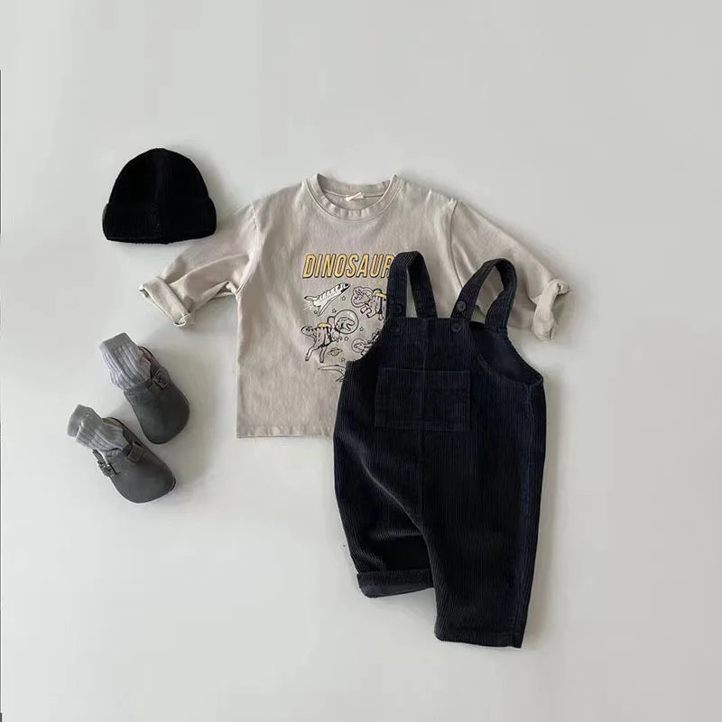 Solid Corduroy Suspender Jumpsuit