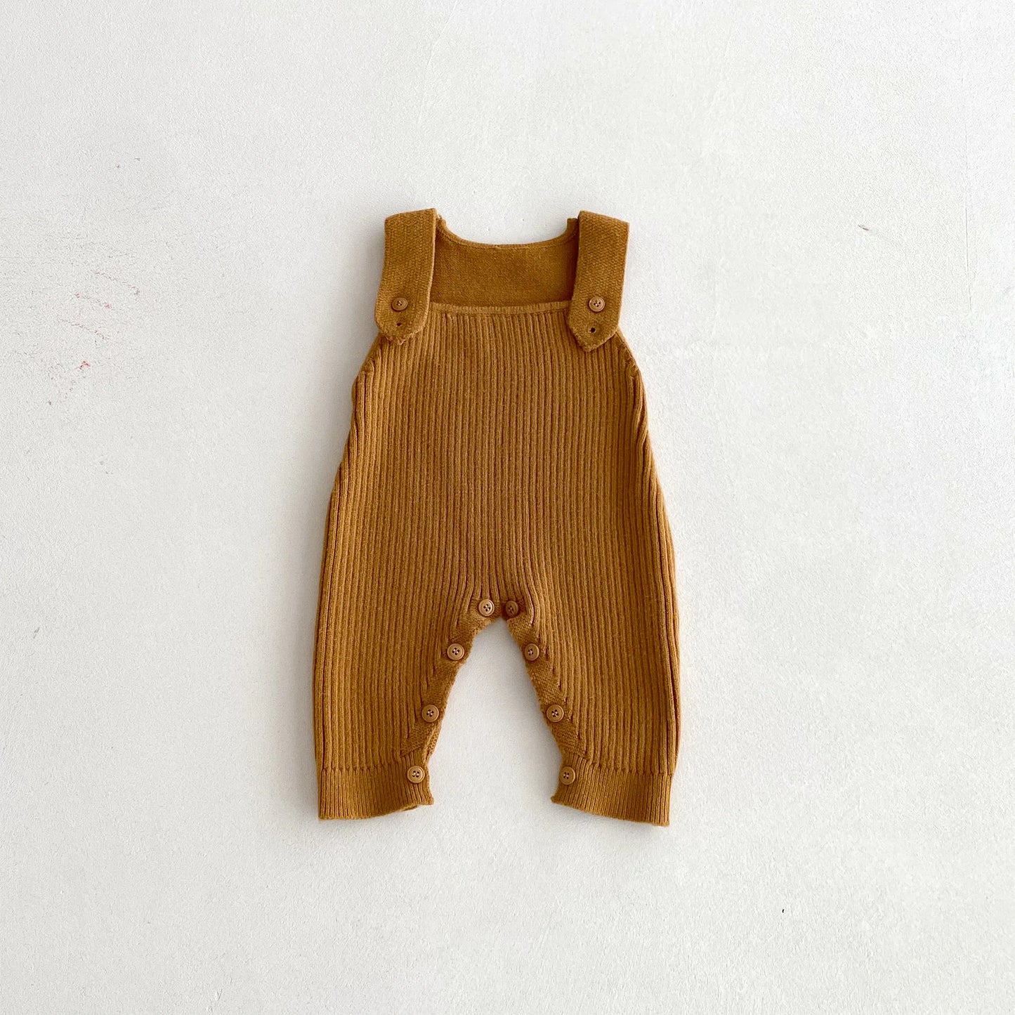 Ribbed Knit Snap Button Overalls