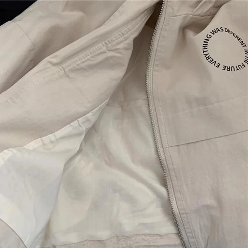 Oversized Hey Hooded Zipper Jacket