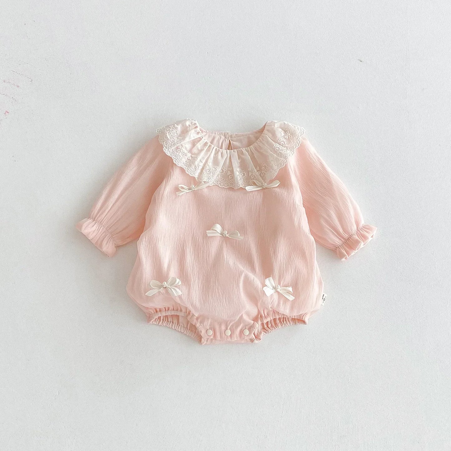 Sweet Pink Lace Collar Bow Romper