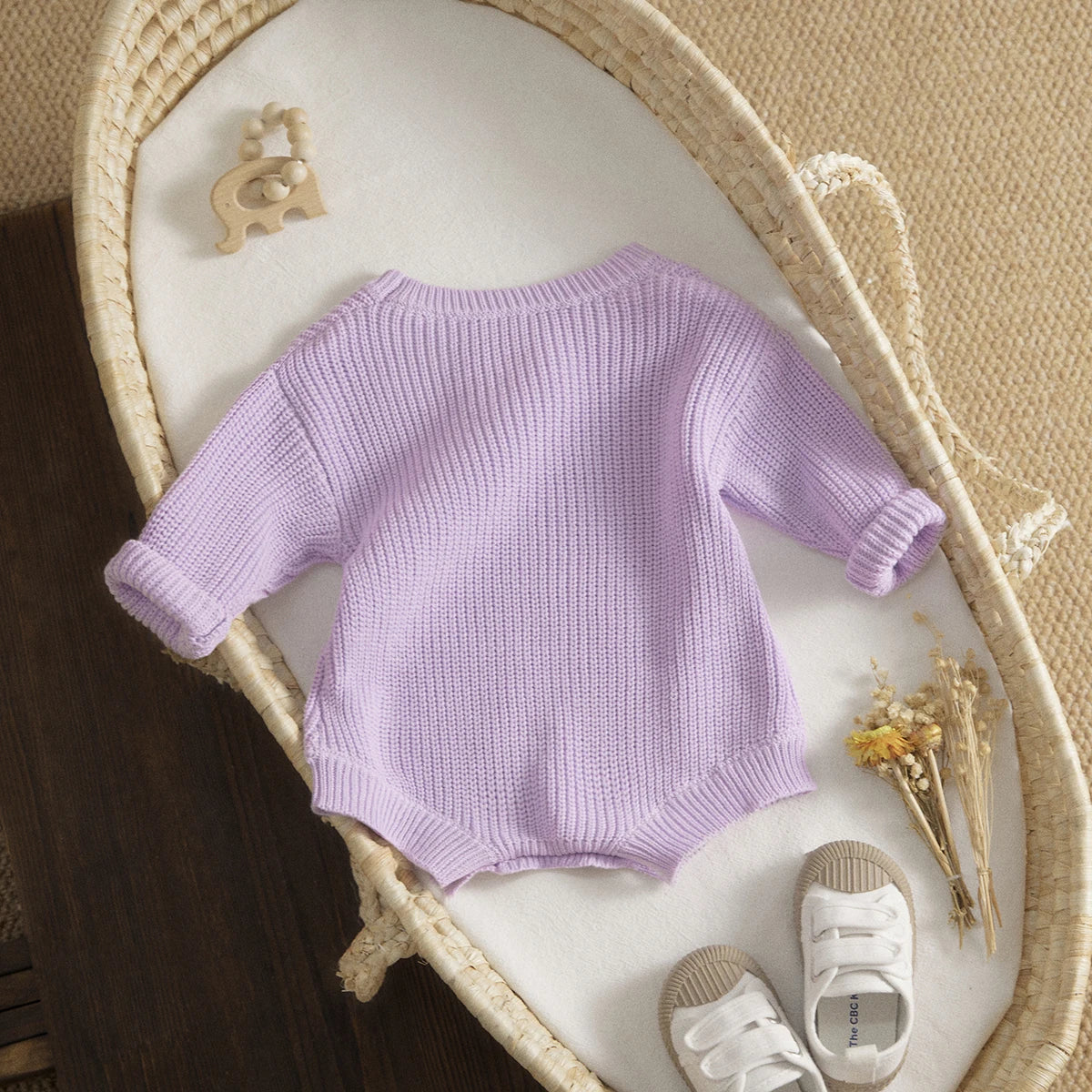 Solid Colour Warm Knit Romper