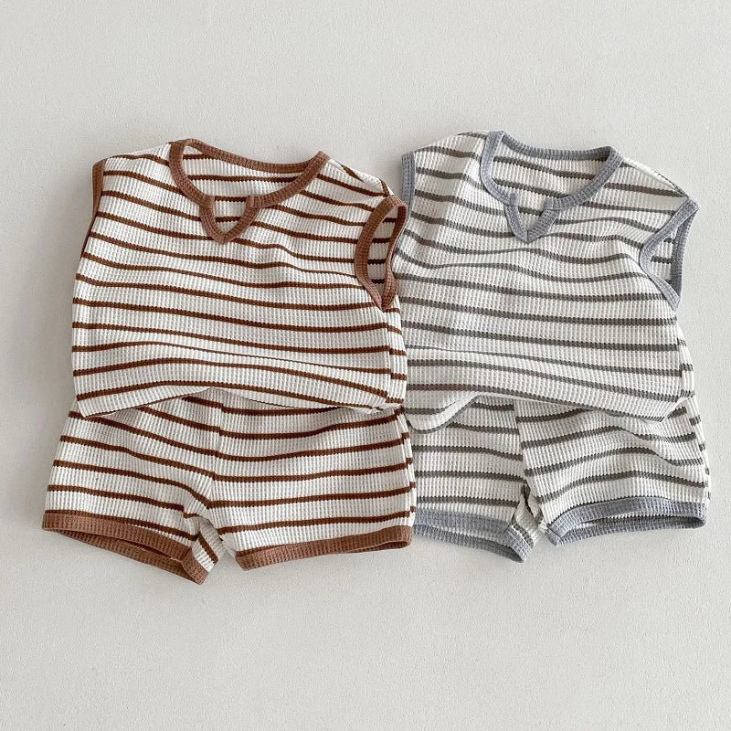 Ribbed Striped Vest Set