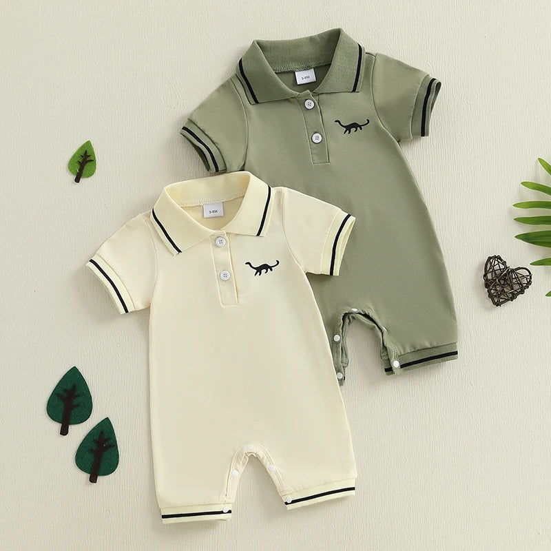 Dinosaur Button-Up Collared Romper