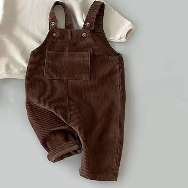 Solid Corduroy Suspender Jumpsuit