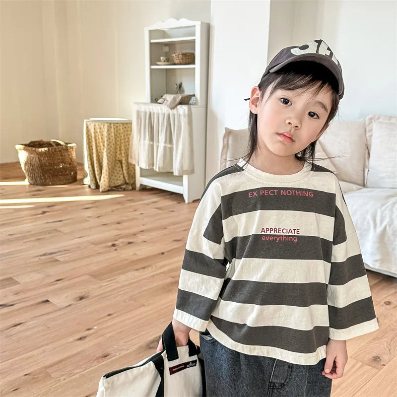 Boys Striped Lettered T-shirt