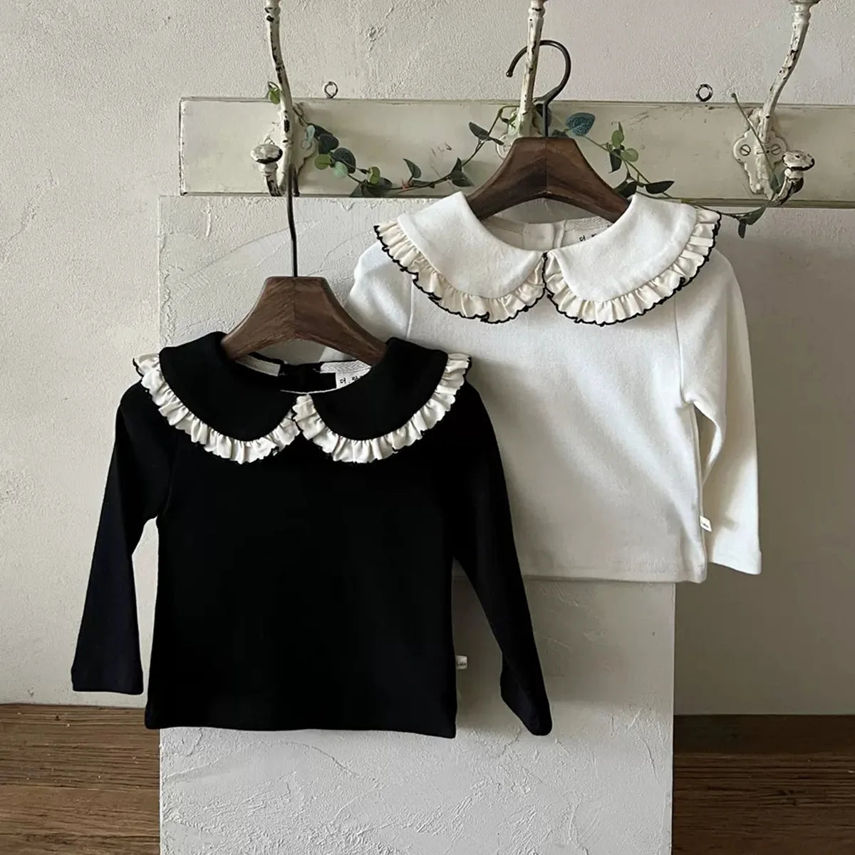 Black Peter Pan Ruffled Collar Shirt