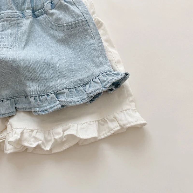 Elastic Waist Ruffle Cotton Shorts