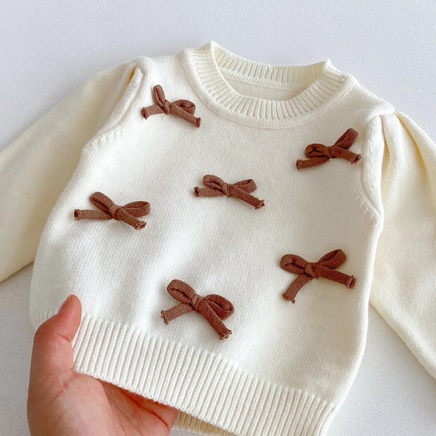 Brown Bowknot Ruffle Flare 3-Piece Knit Set