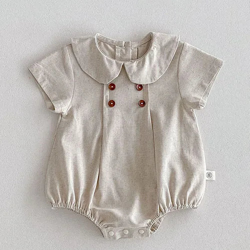 Striped Button Collar Romper