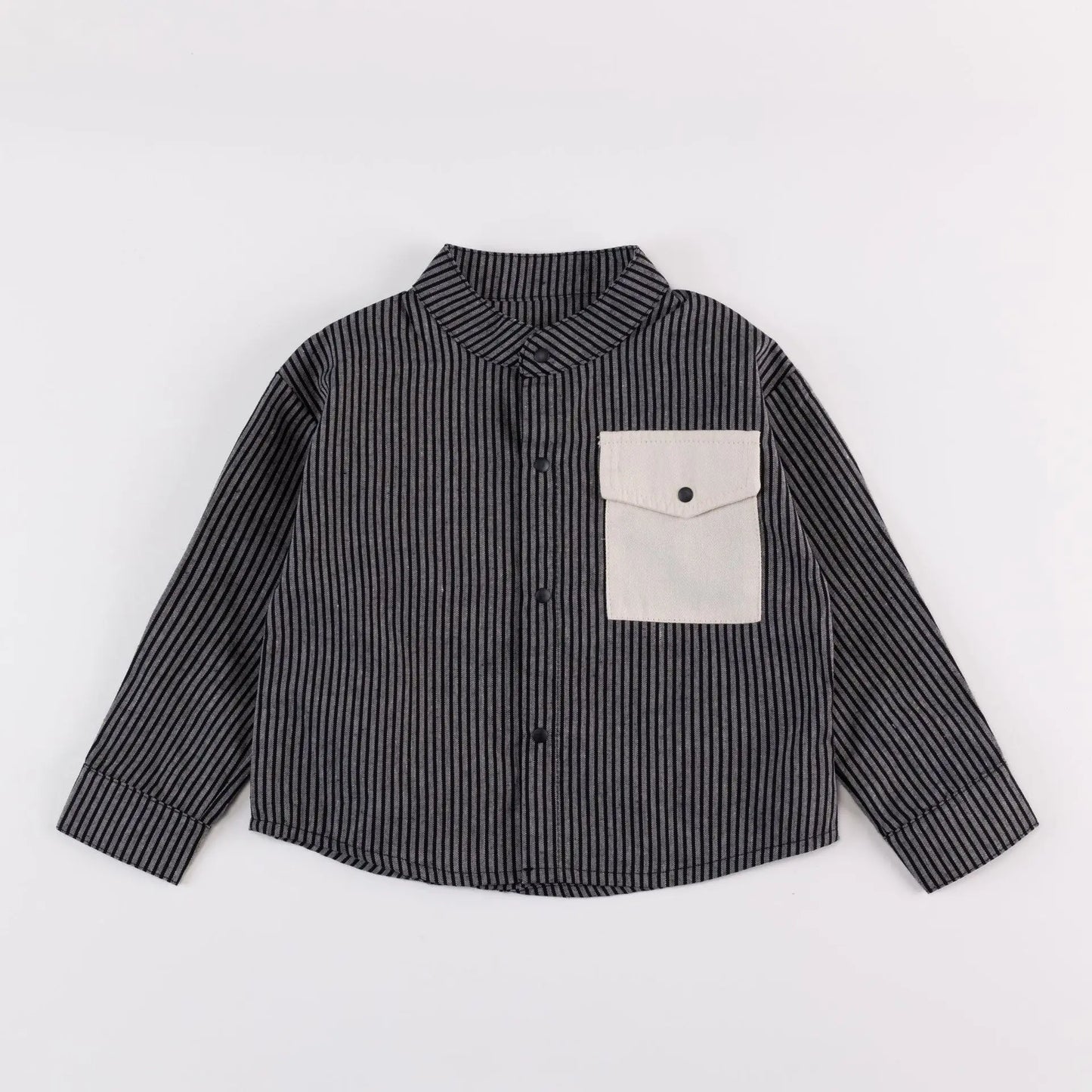 Pocket Striped Stand Up Collar Shirt