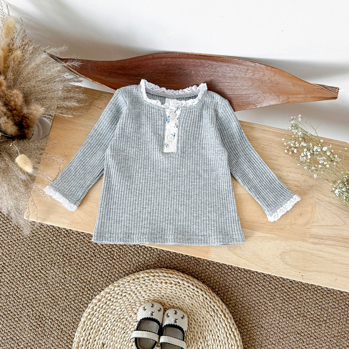 Floral Laced Ribbed Knit Shirt