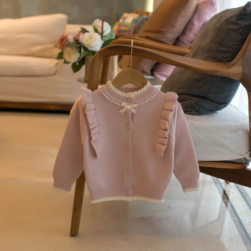 Pearl Knit Bow Collar Cardigan