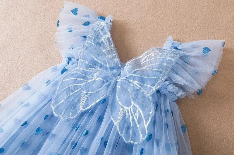 Girls Mesh Heart Dress with Wings