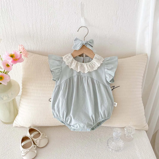 Sky Blue Laced Collar Romper and Headband