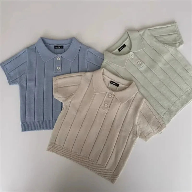 Knitted Collar Button Down T-shirt