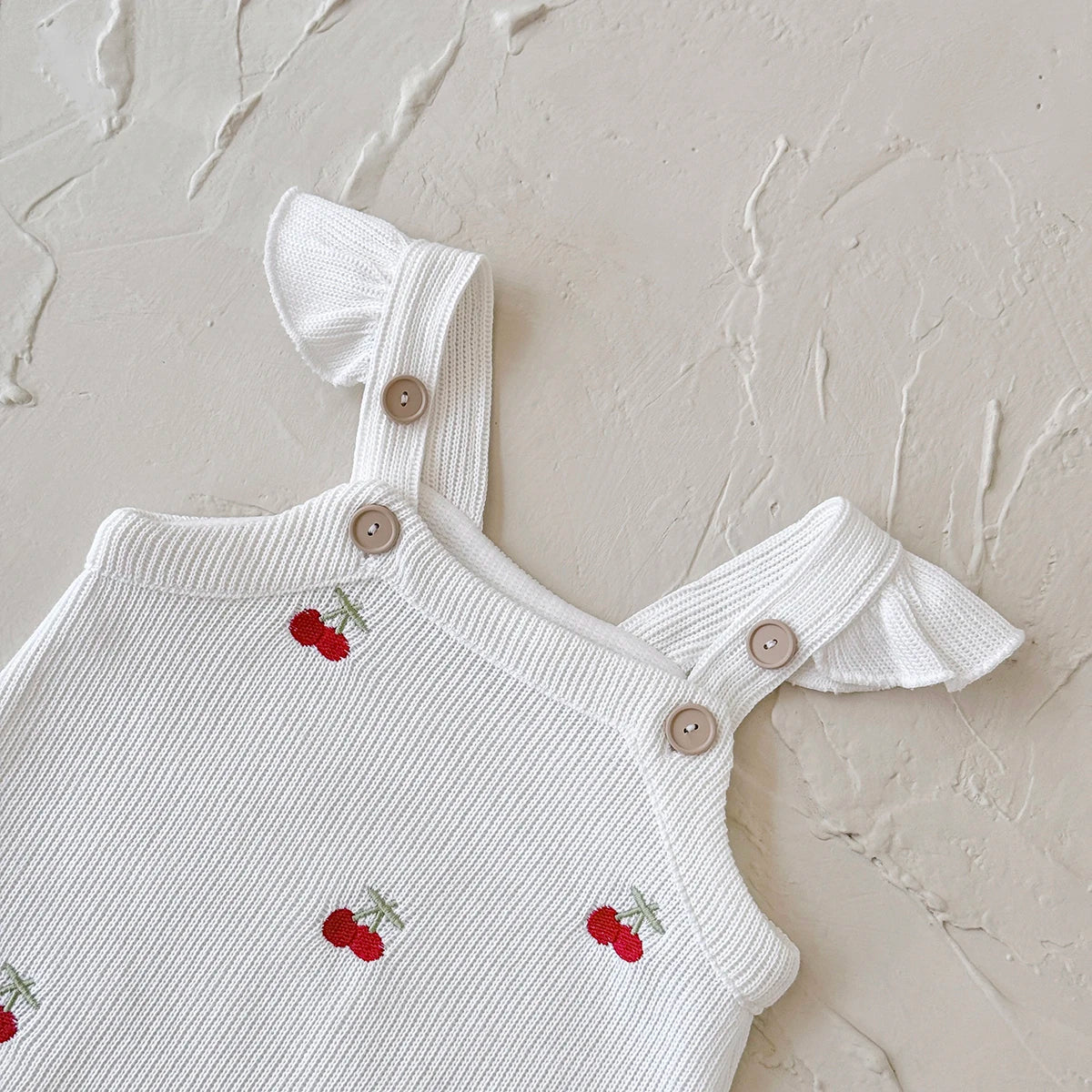 Cherry Embroidery Bubble Knit Romper
